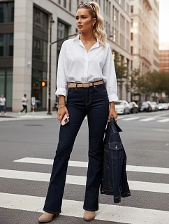 Dámske džínsy s vysokým pásom UY2911 tmavomodré - FashionStreet