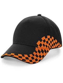 Beechfield B 159 5-panelová čiapka s kšiltom „Grand Prix“ 53.0159 čierna/oranžová