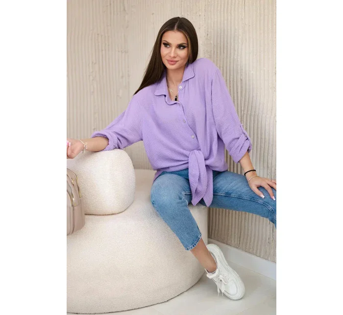 Bavlnená mušelínová košeľa oversize fialová