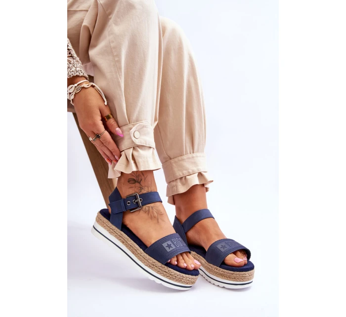 Damskie Wygodne Sandały Na Platformie Big Star LL274869 Granatowe