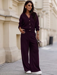 Dámska manšestrová súprava s kardigánom v baklažánovej farbe FashionStreet AY1233