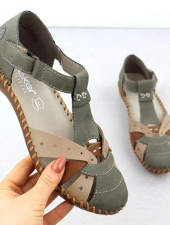 Dámske pohodlné sandále na suchý zips so zabudovanou špičkou zelené Rieker M1655-54