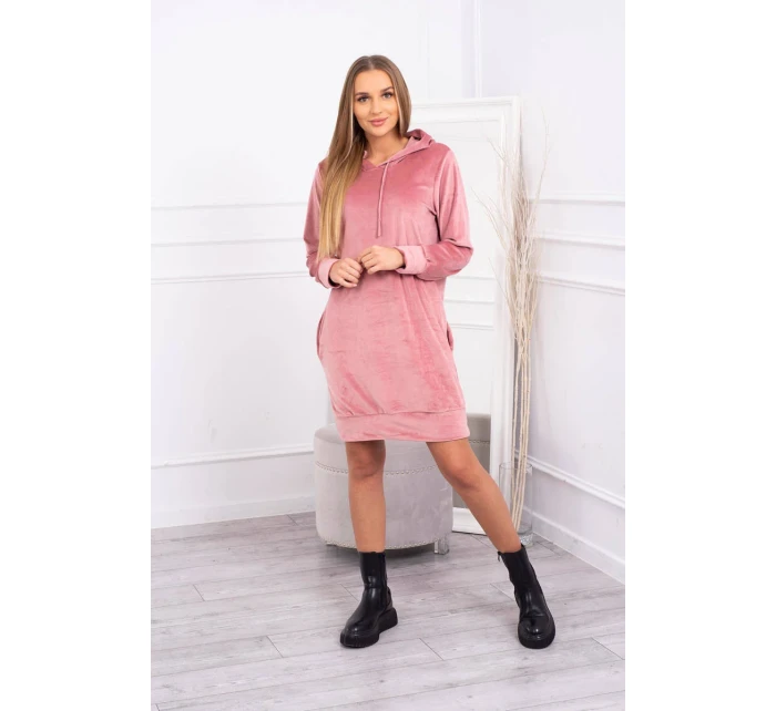 Velúrové šaty s kapucňou tmavo ružové
