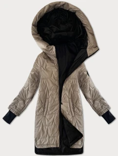 Béžová dámska prešívaná bunda s úpletovým lemom na stiahnutie S'West (B8505-12)