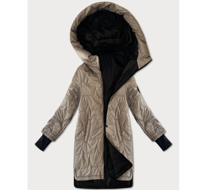 Béžová dámská prošívaná bunda s stahovacími lemy model 21322546 - S'WEST Béžová dámská prošívaná bunda s stahovacími lemy model 21322546 - S'WEST