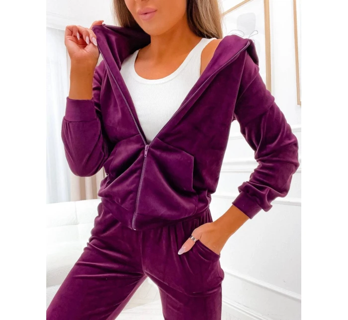 Dámska tepláková súprava v bordovej farbe bordová s kapucňou na zips (829)