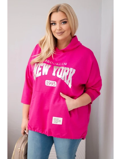 Dámská mikina Plus Size z viskózy s kapucí a model 22201083 kapsou fuchsiová - K-Fashion