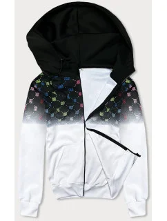 Pánska mikina na zips s farebnou potlačou čierna a biela (8B989-1)