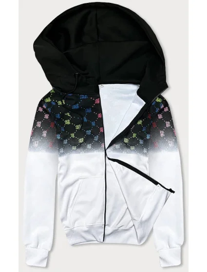 Pánska mikina na zips s farebnou potlačou čierna a biela (8B989-1)