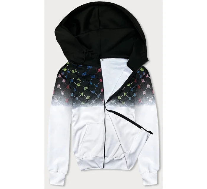 Pánska mikina na zips s farebnou potlačou čierna a biela (8B989-1)