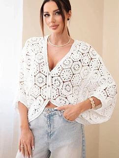 Dámský letní krajkový svetr s knoflíky a dlouhým rukávem černý