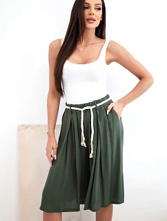 Dámske viskózové letné šortky s boho opaskom khaki