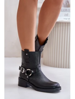 model 21673721 Kožené Boty Na Nízkém Podpatku Zateplené Černé - Zazoo