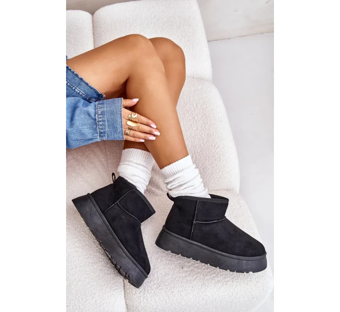 Nízke dámske snežnice na platforme zateplené s kožušinou čierne Saldren