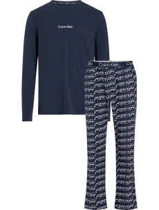 Pánske pyžamo L/S PANT SET 000NM2184E GVB tm. modré - Calvin Klein