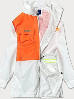 Bielo/oranžová dámska bunda vetrovka (AG3-010)
