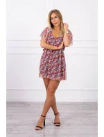 Květinové šaty s vázáním v pase černé