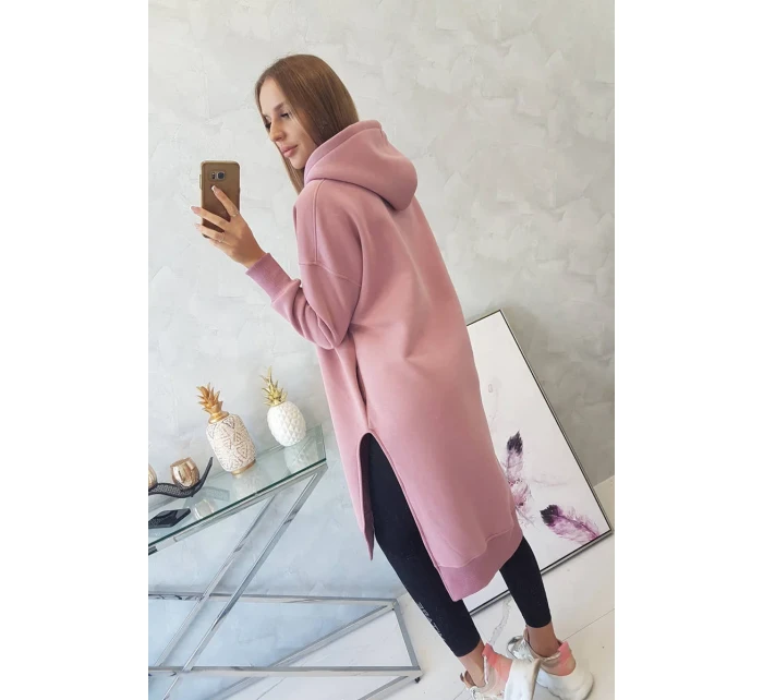 Zateplená mikina s bočnými rázporkami tmavo ružová