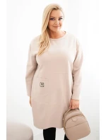 Dámské šaty Plus Size máslo s kapsou a rukávem 3/4 béžový