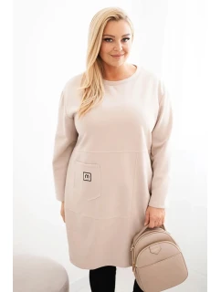 Dámské šaty Plus Size máslo s kapsou a rukávem 3/4 béžový