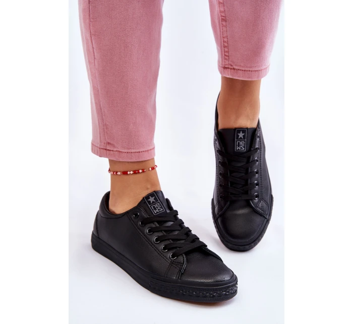 Damskie Skórzane Wiązane Klasyczne Trampki Czarne Misima Damskie Skórzane Wiązane Klasyczne Trampki Czarne Misima