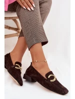 Dámské mokasíny z pravé semišové kůže se zlatým detailem D&A CR61-3115 čokoládové