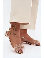 Průhledné sandály s krystaly a síťkovými květinami D&A MR61-9006 Zlaté