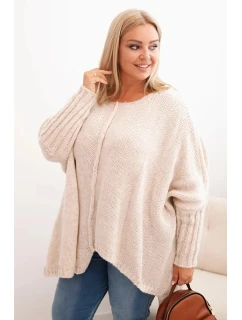 Dámske Plus veľkosť akryl voľné Fit sveter s 3/4 rukávmi béžová