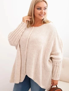 Dámský svetr Plus Size z model 21259040 volného střihu s rukávem 3/4 béžový - K-Fashion