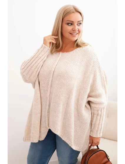 Dámske Plus veľkosť akryl voľné Fit sveter s 3/4 rukávmi béžová