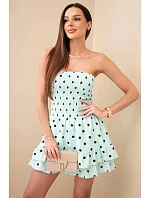 Dámsky viskózový overal s bodkami a volánom mätovej farby