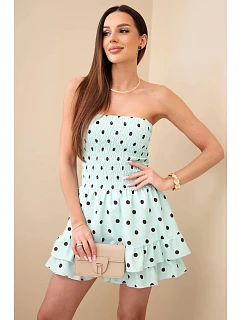 Dámsky viskózový overal s bodkami a volánom mätovej farby