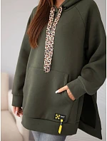 Mikina dámská oversize z bavlny s kapucí a kapsou khaki Mikina dámská oversize z bavlny s kapucí a kapsou khaki