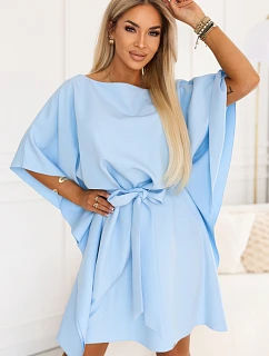 287-43 SOFIA Motýlie šaty so zaväzovaním v páse - svetlomodré