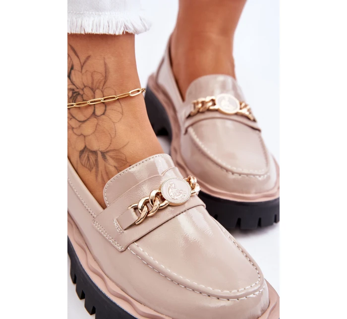 Lakierowane Mokasyny Na Platformie Beżowe Ronin