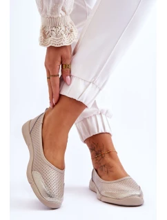 Skórzane Damskie Ażurowe Baleriny Beżowe Lucy