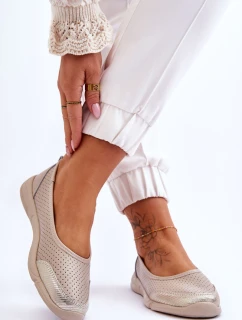 Skórzane Damskie Ażurowe Baleriny Beżowe Lucy