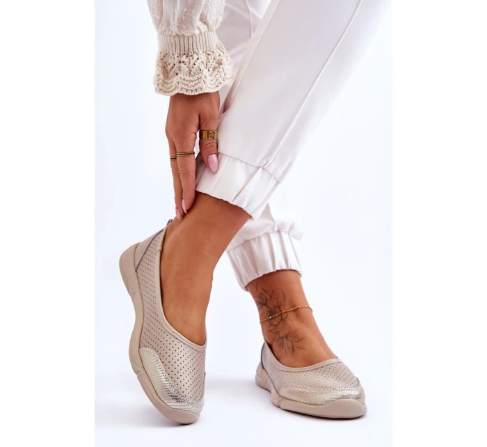Kožené dámské prolamované baleríny Béžová model 21616489 - EVENTO