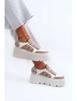 Zazoo 1833 Sneakersy Damskie Skórzane Na Masywnej Podeszwie Beżowo-Białe