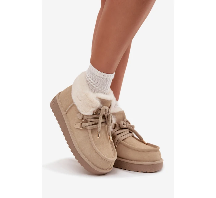 Śniegowce Damskie Z Naturalnego Zamszu D.Franklin DFSH375006 Jasnobeżowe