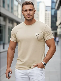 Pánske bavlnené tričko s malým potlačou, béžové, FashionStreet NX5131R