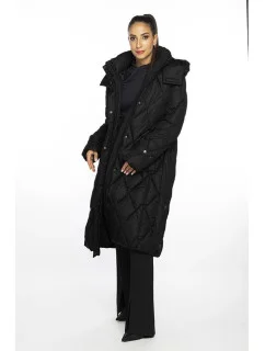 Ann Gissy Prešívaná dlhá zimná bunda s kapucňou Black (AG9-9001)