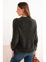 Dámský svetr s model 21780797 texturou a vlnou a dlouhým rukávem khaki - K-Fashion