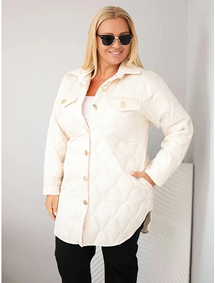 Dámska prešívaná bunda vo veľkosti Plus Size s golierom a vreckami, svetlo béžová Dámska prešívaná bunda vo veľkosti Plus Size s golierom a vreckami, svetlo béžová