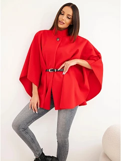 Dámské pončo s páskem a vysokým límcem model 22366870 červená - K-Fashion
