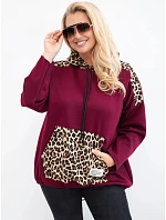 Dámská mikina Plus Size z viskózy s kapucí a model 22365177 vložkami švestková - K-Fashion