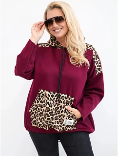 Dámská mikina Plus Size z viskózy s kapucí a model 22365177 vložkami švestková - K-Fashion