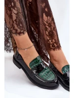 Lakierowane Skórzane Mokasyny Damskie Vinceza 91125 Zielono-Czarne