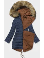 Karamelová tmavomodrá obojstranná dámska zimná bunda (2M-21508)
