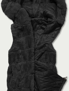 Čierna kožušinová vesta s kapucňou (B8059-1)